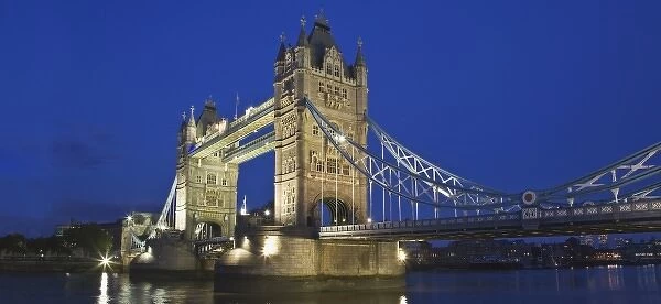 Great Britain, London. The historic Tower Bridge and River Thames at night
