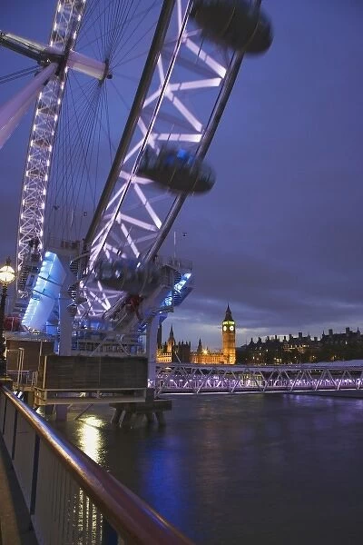 Great Britain, London. Twilight view of the Clock Tower or Big Ben from the London Eye