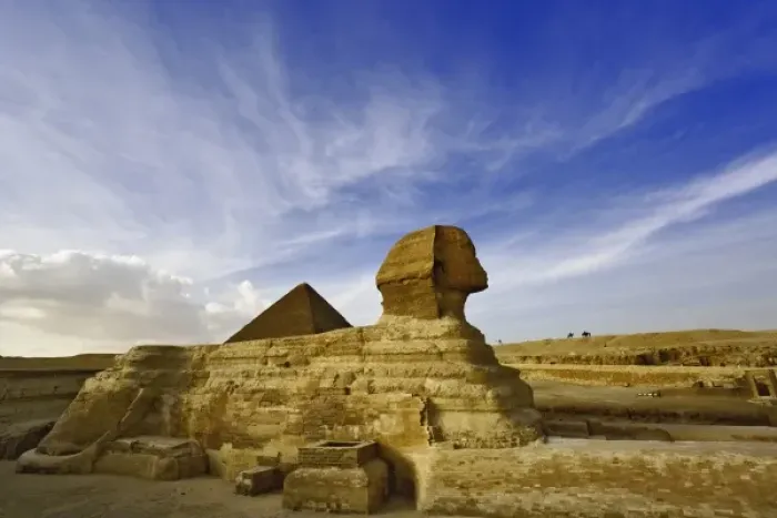Framed Print : The Great Sphinx of Giza, a half lion half human statue, on the Giza Plateau on Framed Print : The Great Sphinx of Giza, a half lion half human statue, on the Giza Plateau on