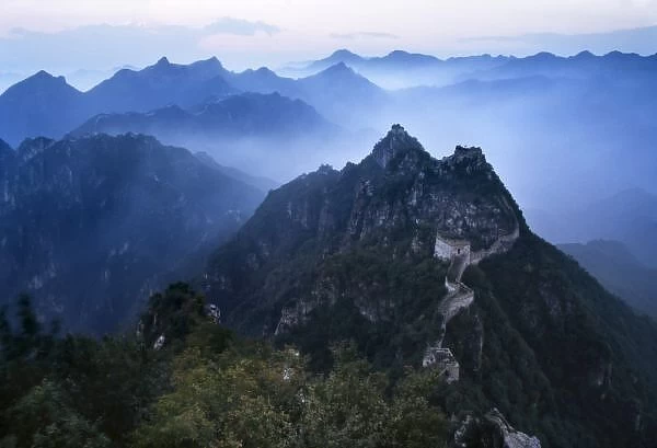 Great Wall in early morning mist, China