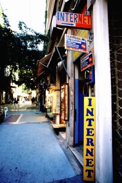 Framed Print : Greece, Aegean Sea, Athens. Internet Cafe in the Plaka Framed Print : Greece, Aegean Sea, Athens. Internet Cafe in the Plaka