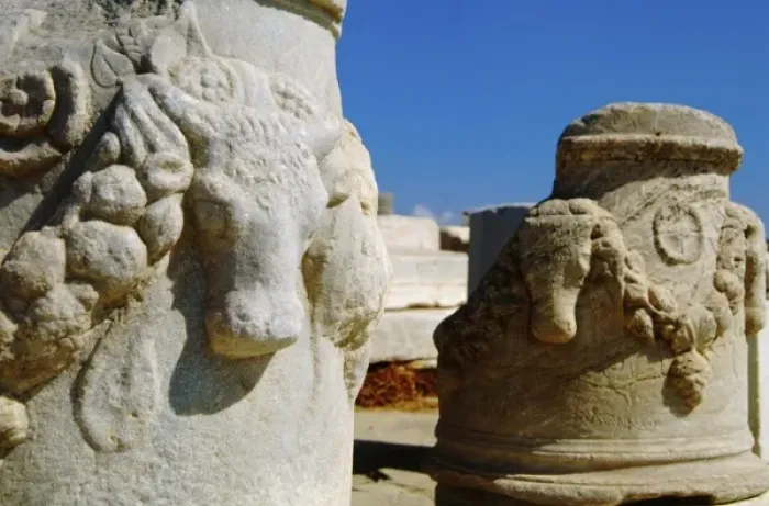 Framed Print : Greece, Aegean Sea, Delos. Ancient Greco-Roman ruins. Carved bull heads on marble Framed Print : Greece, Aegean Sea, Delos. Ancient Greco-Roman ruins. Carved bull heads on marble