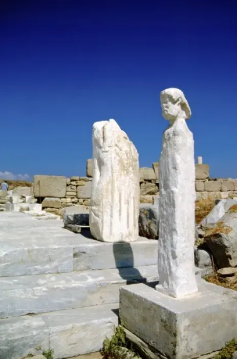Framed Print : Greece, Aegean Sea, Delos. Marble statues along the Sacred Way
