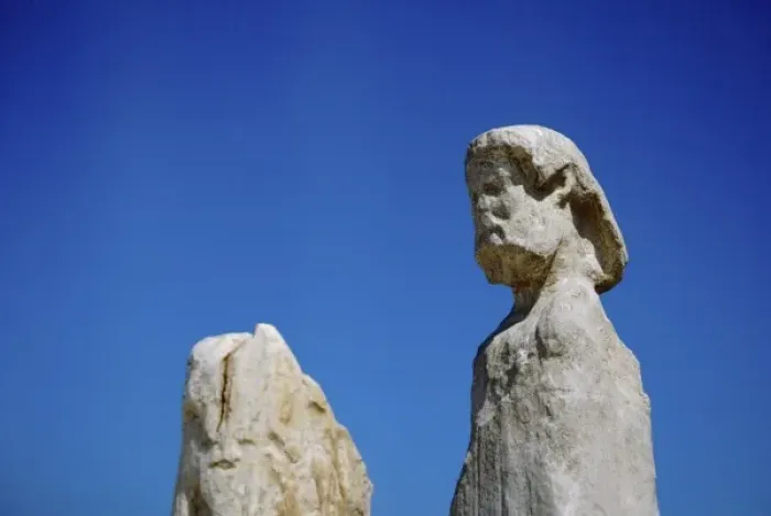 Framed Print : Greece, Aegean Sea, Delos. Marble statues along the Sacred Way