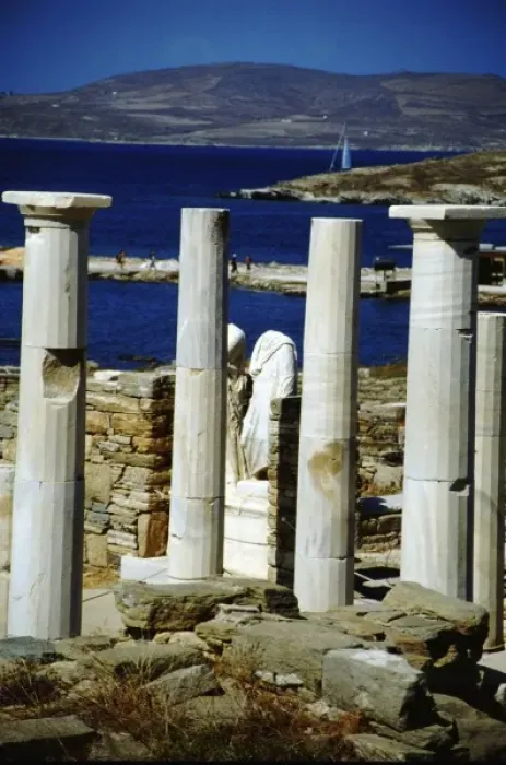 Framed Print : Greece, Aegean Sea, Delos. Sacred Harbor area with column ruins Framed Print : Greece, Aegean Sea, Delos. Sacred Harbor area with column ruins