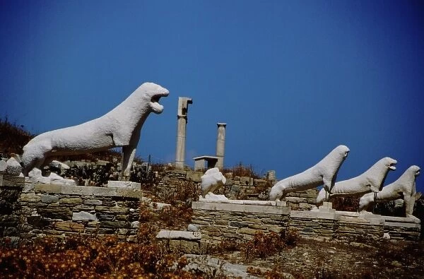 Greece, Aegean Sea, Delos, Tarrace of the Lions. Famous lion statues