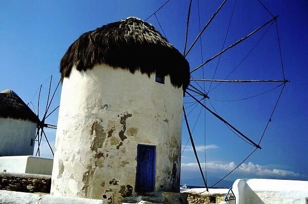 Greece, Aegean Sea, Mykonos. Famous windmills of Mykonos