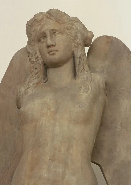 Greece, Athens. A small, classical era marble Sirenin the National Archeological Museum