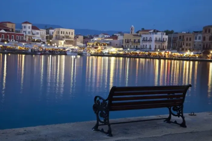 Framed Print : Greece, Crete, Chania, old harbor and its tourist activity