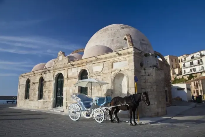Framed Print : Greece, Crete, Chania, old town and the Harbor with Horse and Carriage for the Tourist Framed Print : Greece, Crete, Chania, old town and the Harbor with Horse and Carriage for the Tourist