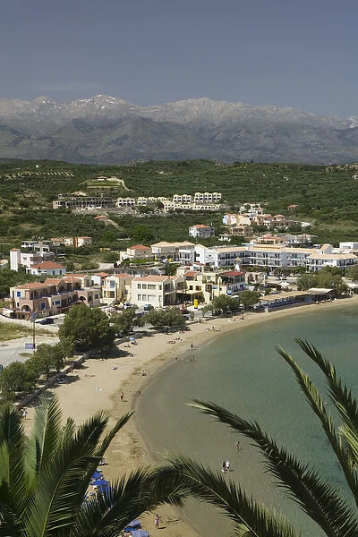 GREECE-CRETE-Hania Province-Almyrida: Kalyvia Bay Resort Town Beach View