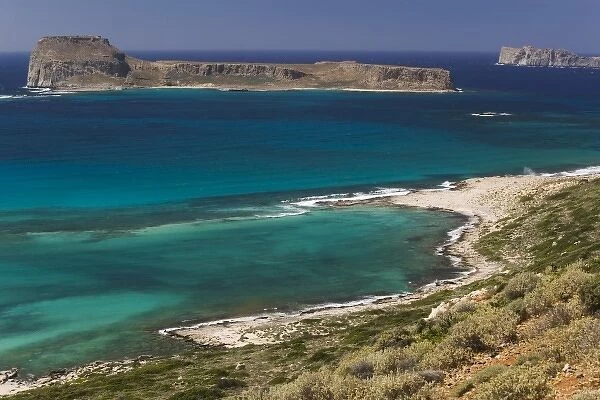 GREECE, CRETE, Hania Province, Gramvousa Peninsula: Balos Beach Coast View