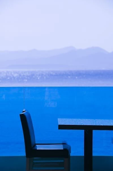 Greece, CRETE, Iraklio Province, Hersonisos: Eastern Crete Coastline View from Cafe Table