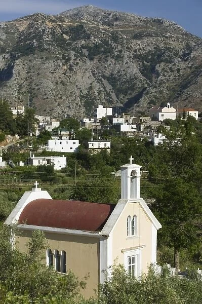 GREECE, CRETE, Iraklio Province, Aski: Mountain Town Church  /  Central Crete