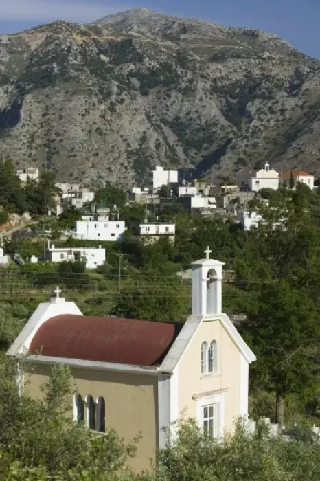 Framed Print : GREECE, CRETE, Iraklio Province, Aski: Mountain Town Church  /  Central Crete