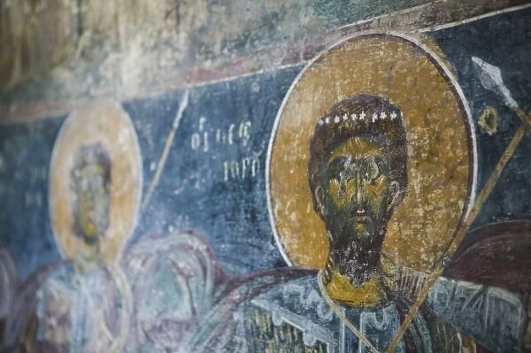 GREECE, CRETE, Iraklio Province, Ano Vianos: Agia Pelagia, Unrestored Fresco 14th century