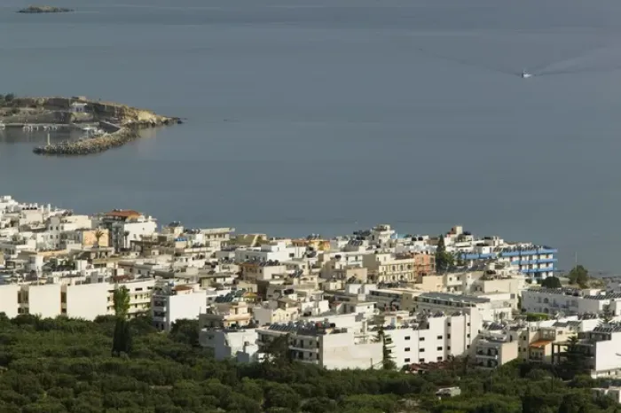 Framed Print : GREECE-CRETE-Iraklio Province-Hersonisos: Resort Town View / Morning Framed Print : GREECE-CRETE-Iraklio Province-Hersonisos: Resort Town View / Morning