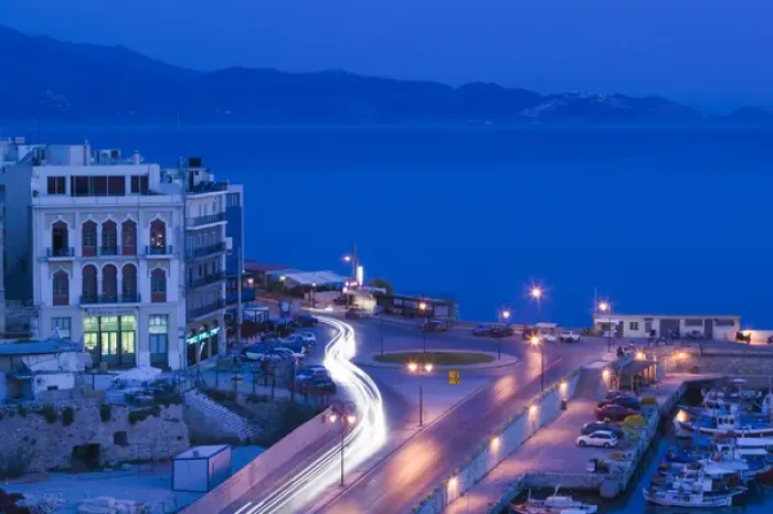 Framed Print : GREECE-CRETE-Iraklio Province-Iraklio: Dawn Traffic on Plateia 18 Anglon Square by Framed Print : GREECE-CRETE-Iraklio Province-Iraklio: Dawn Traffic on Plateia 18 Anglon Square by