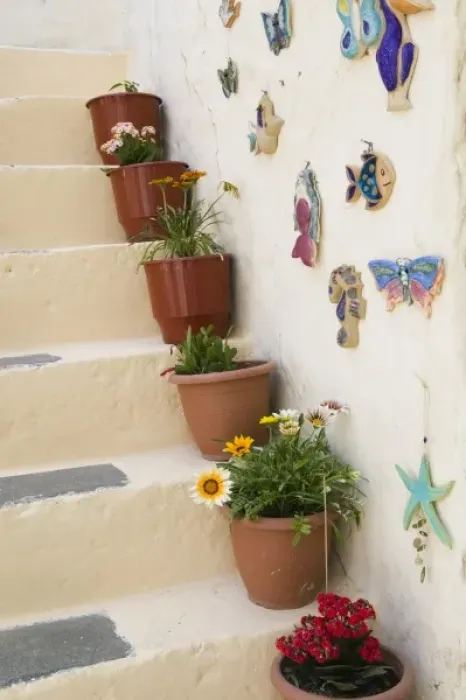 Framed Print : GREECE, CRETE, Lasithi Province, Kritsa: Stairway with Flower Pots