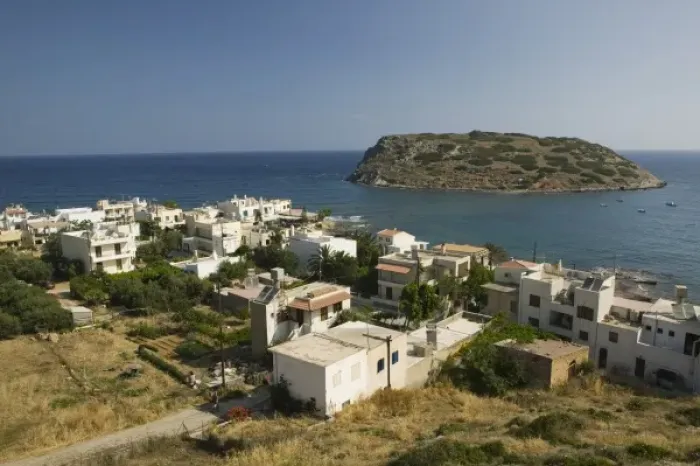 Framed Print : GREECE, CRETE, Lasithi Province, Mohlos: Resort Town View with Agios Nikolaos Island Framed Print : GREECE, CRETE, Lasithi Province, Mohlos: Resort Town View with Agios Nikolaos Island