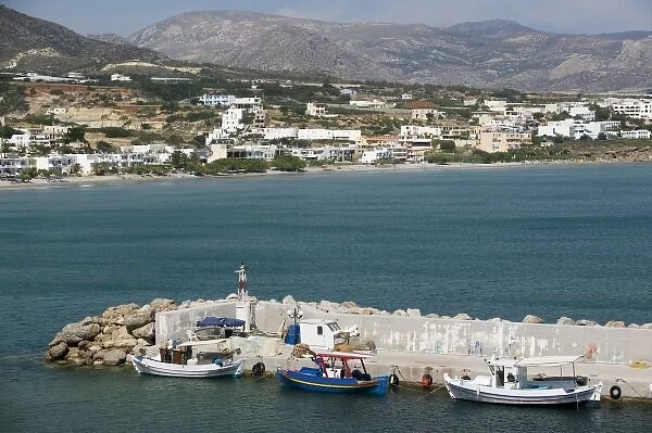 GREECE, CRETE, Lasithi Province, Makrygialos: Town View from Harbor