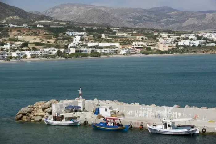 Framed Print : GREECE, CRETE, Lasithi Province, Makrygialos: Town View from Harbor Framed Print : GREECE, CRETE, Lasithi Province, Makrygialos: Town View from Harbor