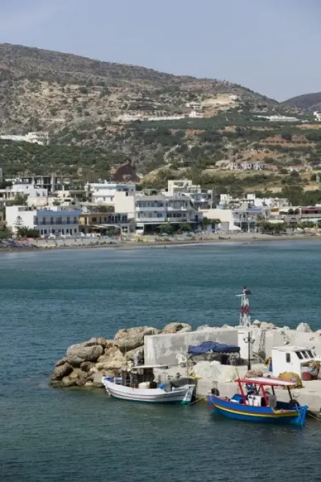 Framed Print : GREECE, CRETE, Lasithi Province, Makrygialos: Town View from Harbor Framed Print : GREECE, CRETE, Lasithi Province, Makrygialos: Town View from Harbor