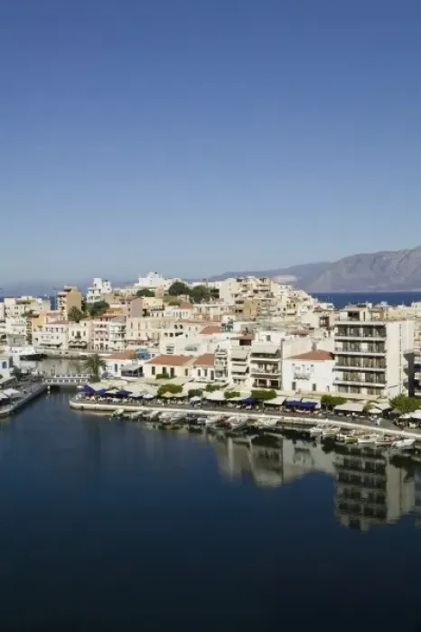 Framed Print : GREECE, CRETE, Lasithi Province, Agios Nikolaos: Afternoon Town view by Lake Voulismeni Framed Print : GREECE, CRETE, Lasithi Province, Agios Nikolaos: Afternoon Town view by Lake Voulismeni