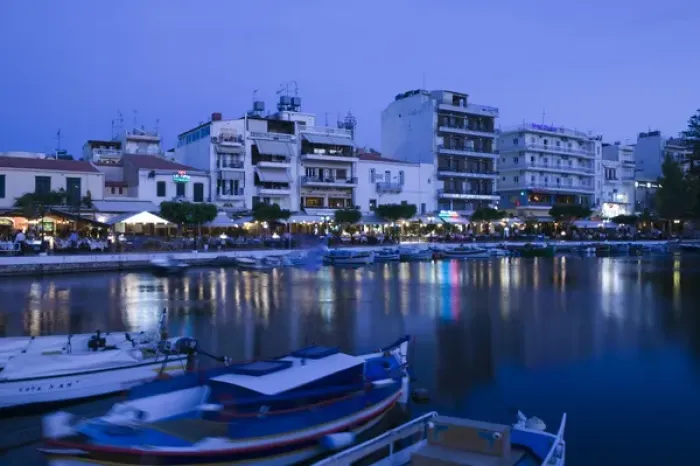 Framed Print : GREECE-CRETE-Lasithi Province-Agios Nikolaos: View of the Cafes by Voulismeni Lake / Dusk Framed Print : GREECE-CRETE-Lasithi Province-Agios Nikolaos: View of the Cafes by Voulismeni Lake / Dusk