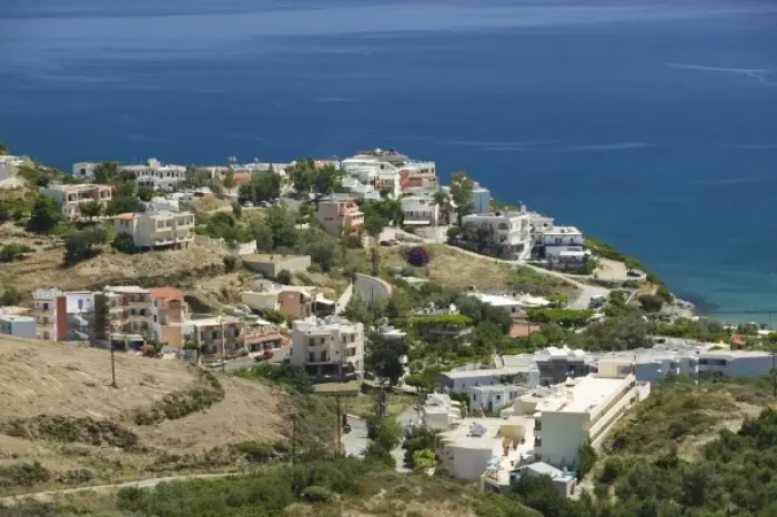 Framed Print : GREECE, CRETE, Rethymno Province, Bali: Resort Town of Bali, Town View from Coast Road