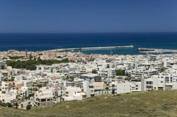 Framed Print : GREECE, CRETE, Rethymno Province, Rethymno: City View of modern apartments