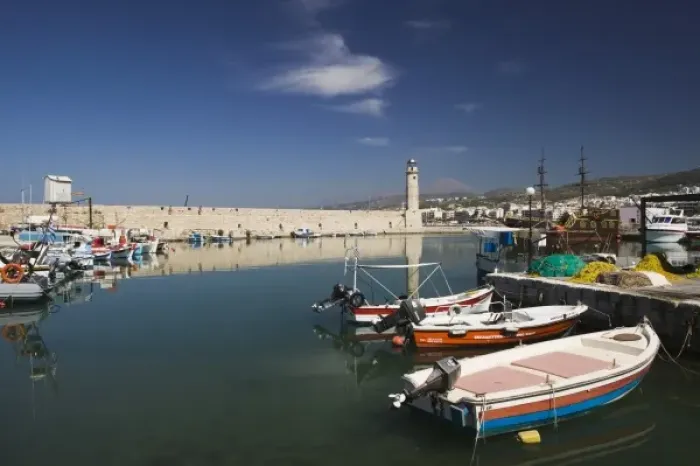 Framed Print : GREECE, CRETE, Rethymno Province, Rethymno: Venetian Harbor with lighthouse / Daytime Framed Print : GREECE, CRETE, Rethymno Province, Rethymno: Venetian Harbor with lighthouse / Daytime