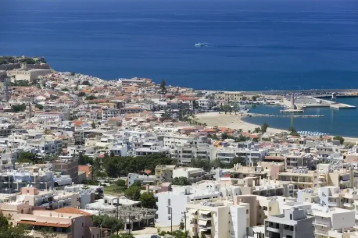 Framed Print : GREECE, CRETE, Rethymno Province, Rethymno: City View with Harbor