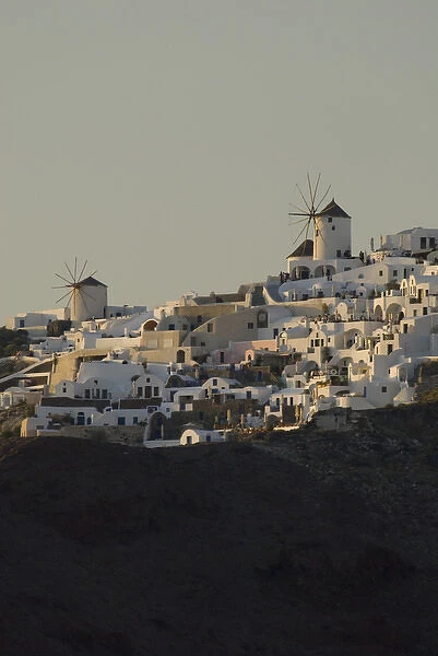 Greece, Cyclades, Island of Santorini (aka Thira) cliff top homes & typical windmill