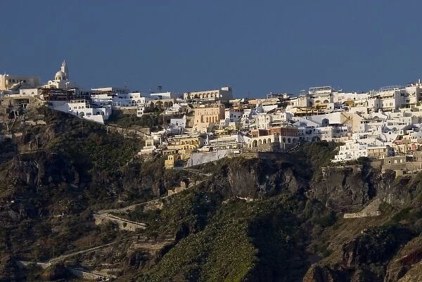 Greece, Cyclades, Island of Santorini (aka Thira). Zig-zag road to the capital city