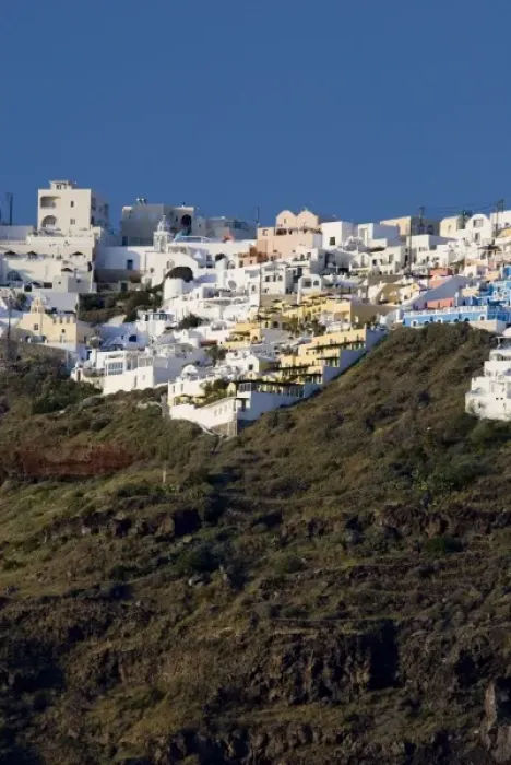 Framed Print : Greece, Cyclades, Island of Santorini (aka Thira). Capital city of Fira located a Framed Print : Greece, Cyclades, Island of Santorini (aka Thira). Capital city of Fira located a