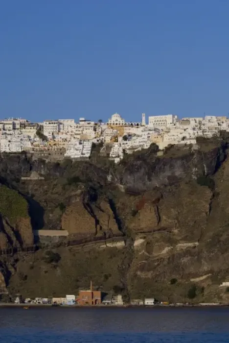 Framed Print : Greece, Cyclades, Island of Santorini (aka Thira). Capital city of Fira located a