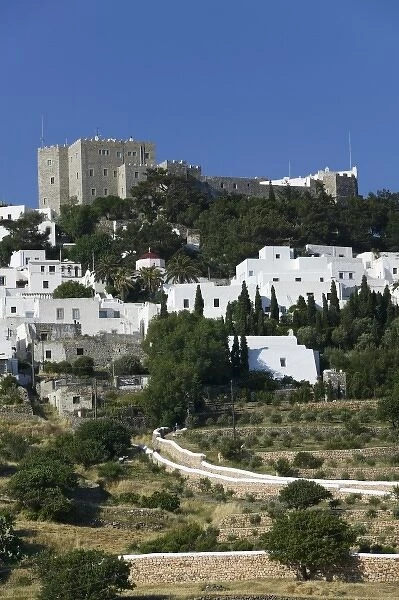 GREECE, Dodecanese Islands, PATMOS, Hora: Hillside Town View and Monastery of St
