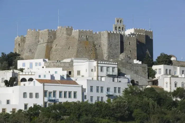 Framed Print : GREECE-Dodecanese Islands-PATMOS-Hora: Monastery of St. John the Theologian (12th