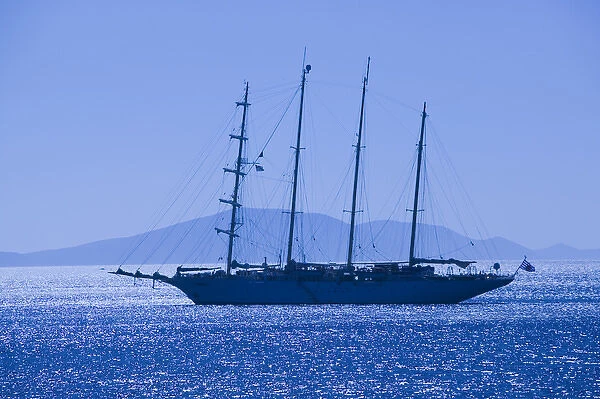 GREECE-Dodecanese Islands-PATMOS-Skala: Sailing Cruiseship in Skala Harbor