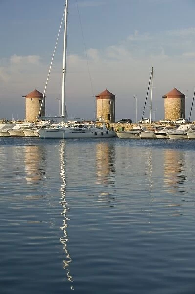 GREECE, Dodecanese Islands, RHODES, Rhodes Town: Mandraki Harbor, Old Windmills