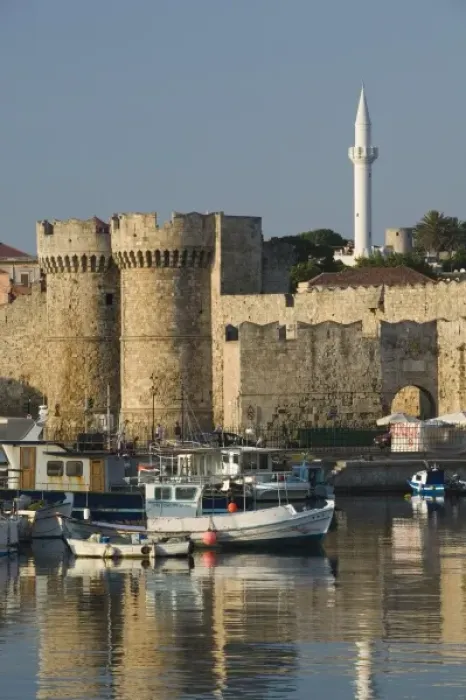 Framed Print : GREECE, Dodecanese Islands, RHODES, Rhodes Town: Commercial Harbor, City Walls Framed Print : GREECE, Dodecanese Islands, RHODES, Rhodes Town: Commercial Harbor, City Walls
