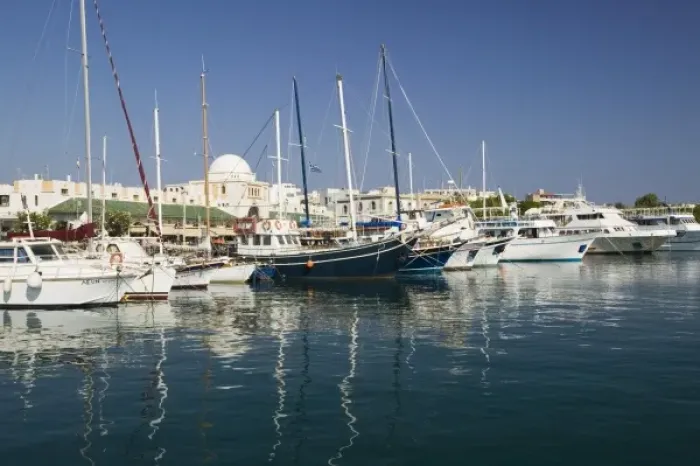 Framed Print : GREECE, Dodecanese Islands, RHODES, Rhodes Town: Mandraki Harbor with boats  /  Daytime
