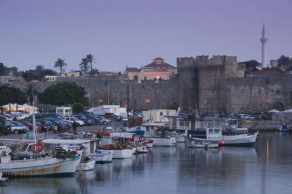 GREECE-Dodecanese Islands-RHODES-Rhodes Town: Commercial Harbor and Old Town City
