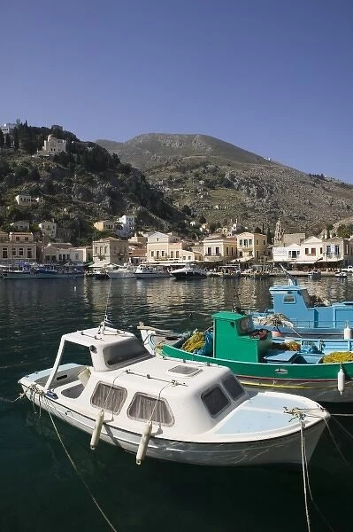 GREECE, Dodecanese Islands, SYMI, Symi Town  /  Gialos: View of Symi Harbor
