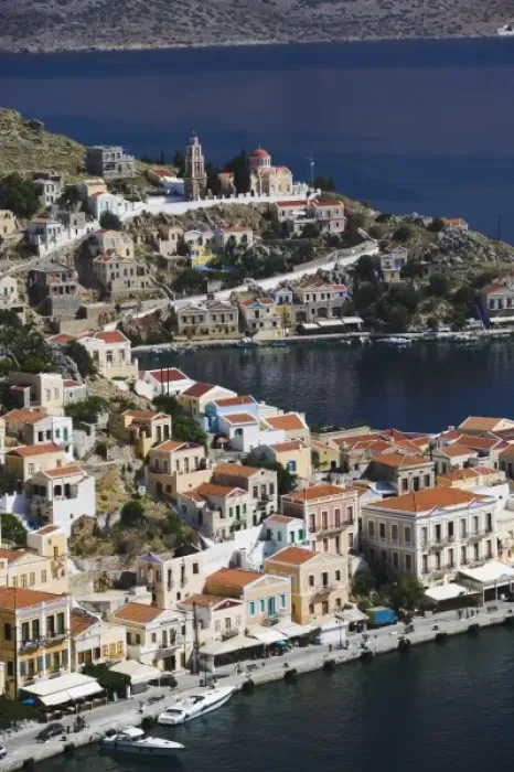 Framed Print : GREECE, Dodecanese Islands, SYMI, Symi Town / Gialos: View of Symi Harbor Framed Print : GREECE, Dodecanese Islands, SYMI, Symi Town / Gialos: View of Symi Harbor