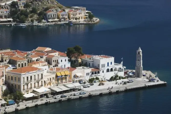 Framed Print : GREECE, Dodecanese Islands, SYMI, Symi Town  /  Gialos: View of Symi Harbor