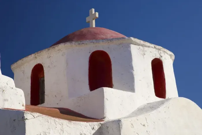 Framed Print : Greece and Greek Island of Mykonos and one of many chapels thoughout the entire island