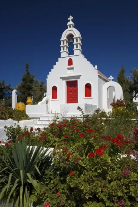 Framed Print : Greece and Greek Island of Mykonos and one of many chapels thoughout the entire island