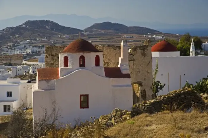 Framed Print : Greece and Greek Island of Mykonos and one of many chapels thoughout the entire island